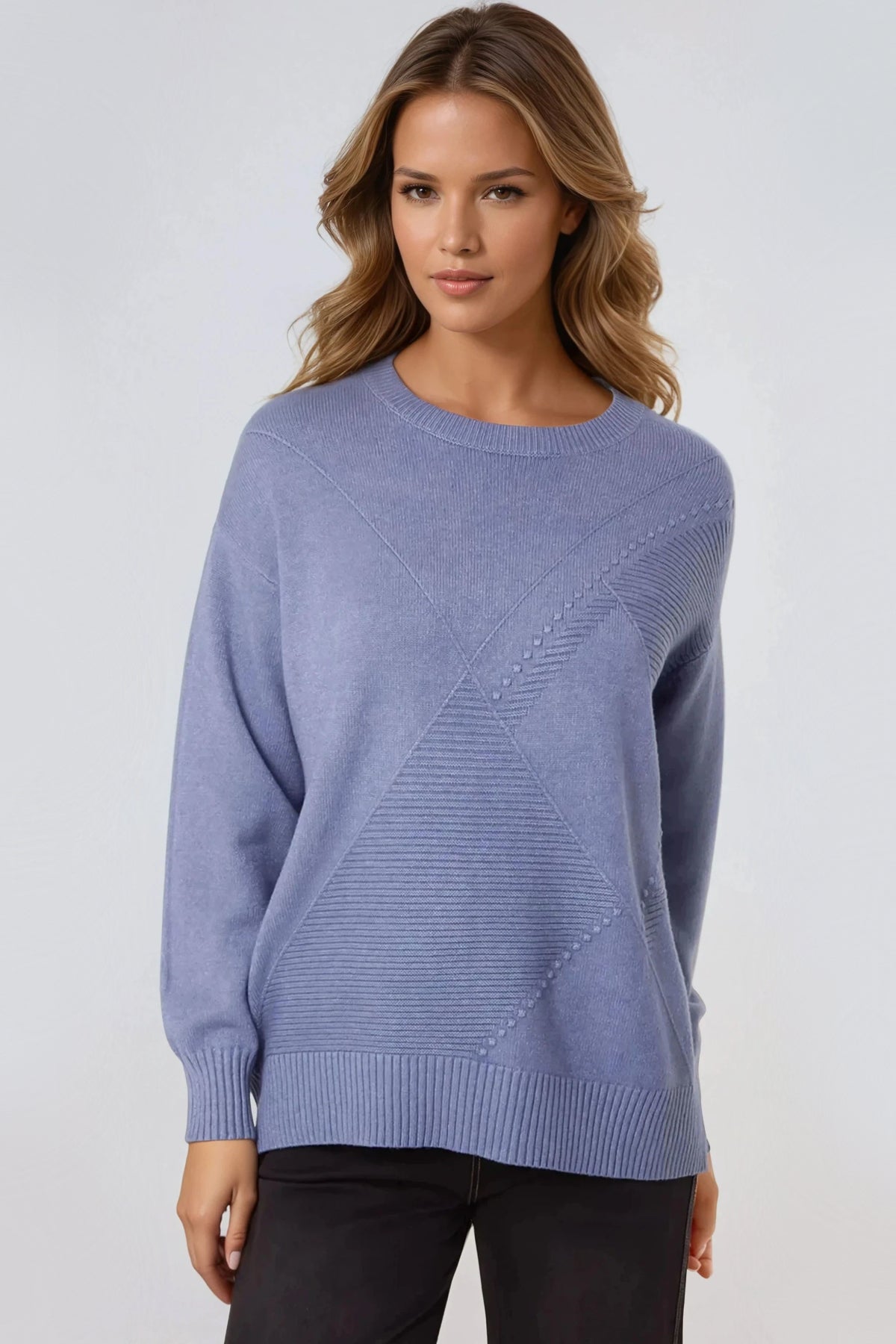 Demin Blue Geometric Knitted Jumper