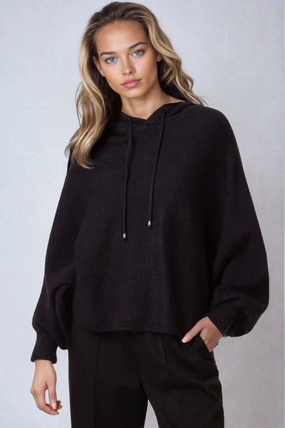 Black Boxy Knit Hoodie