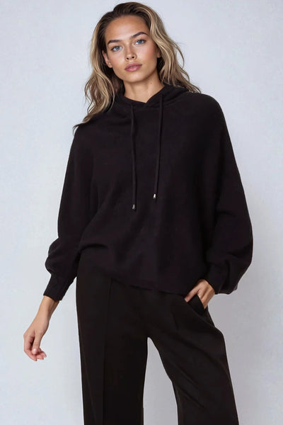 Black Boxy Knit Hoodie