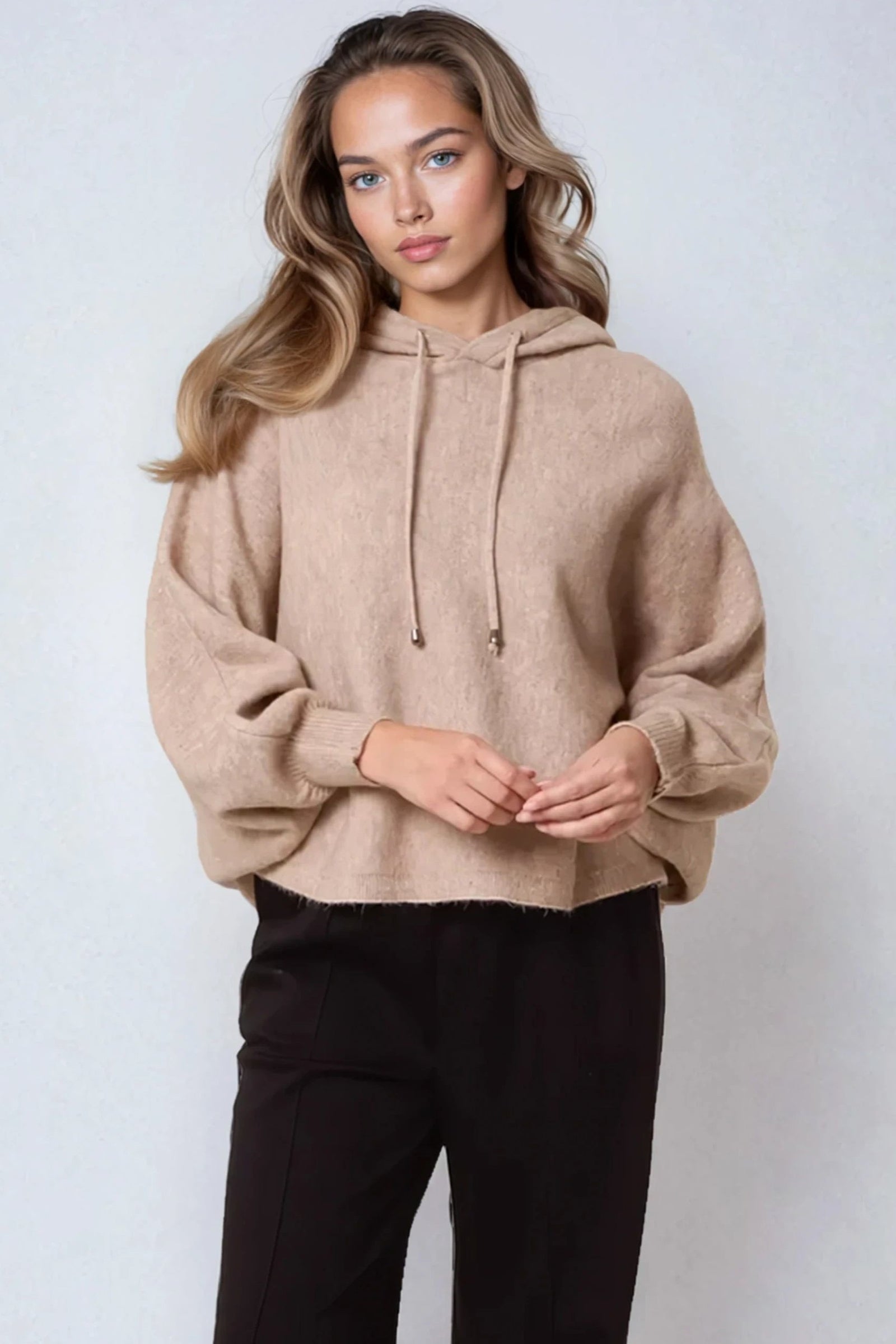 Mocha Boxy Knit Hoodie