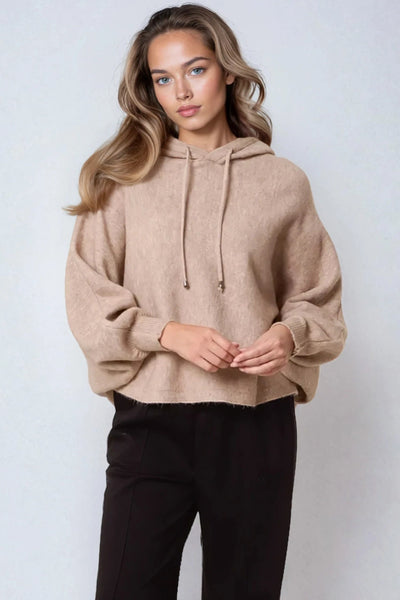 Mocha Boxy Knit Hoodie