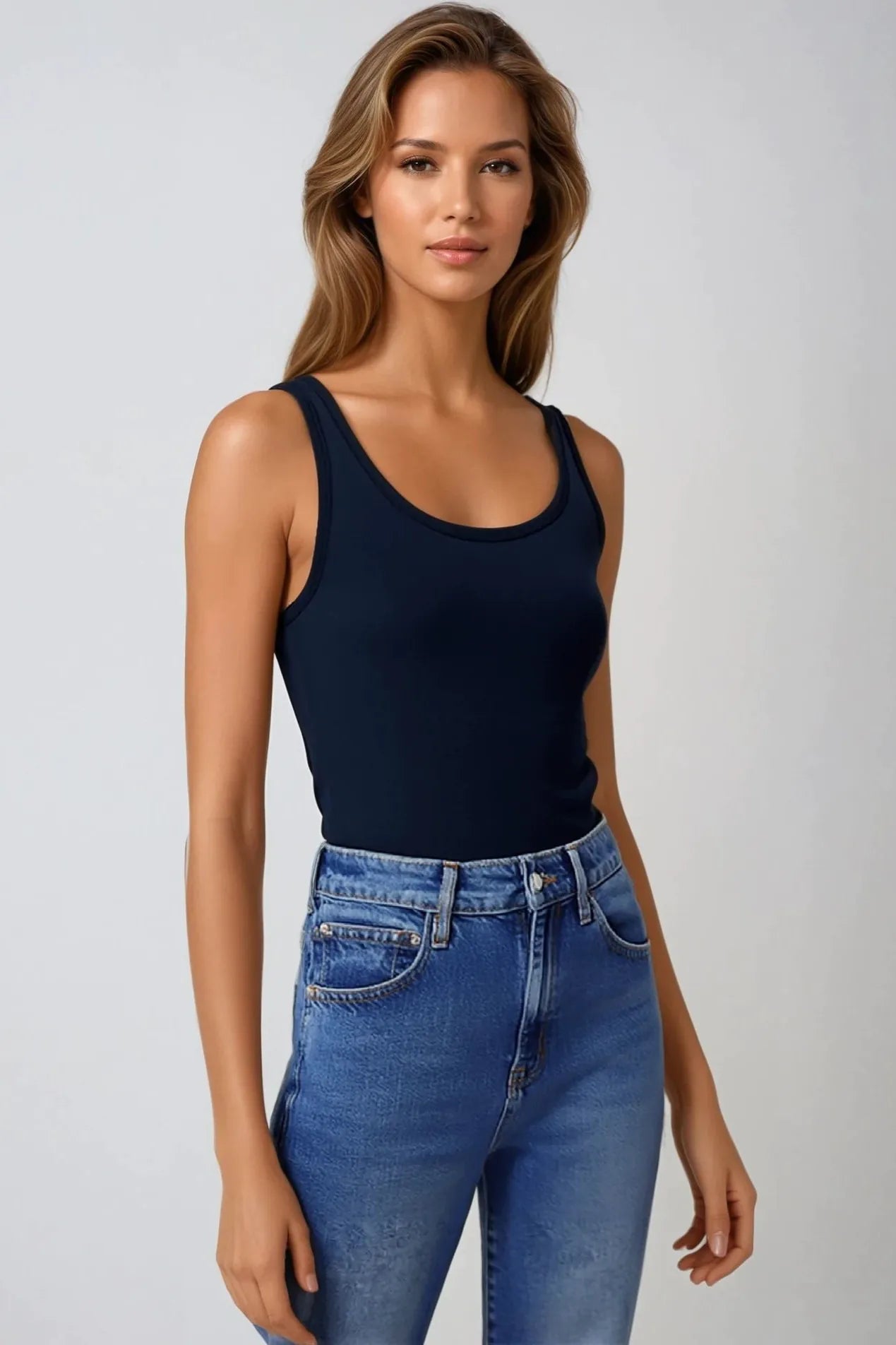 Navy Cotton Vest Top