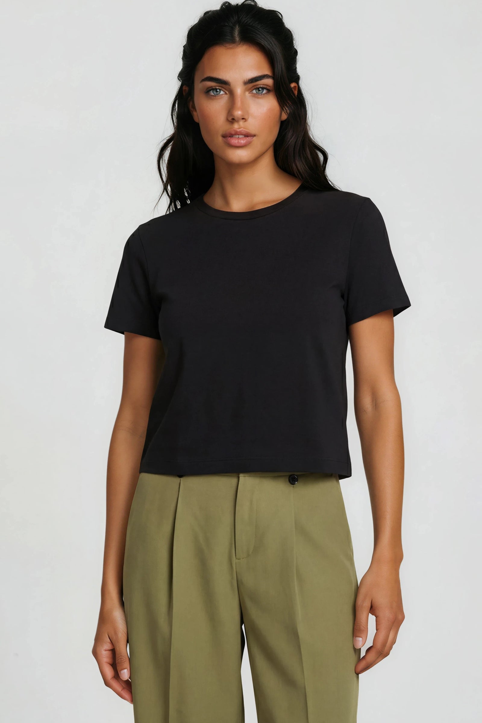 Black Cropped Cotton T-Shirt