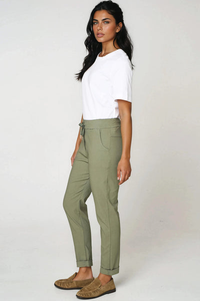 Khaki Stretch Drawstring Trousers