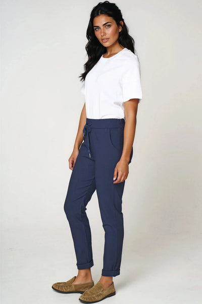 Navy Stretch Drawstring Trousers