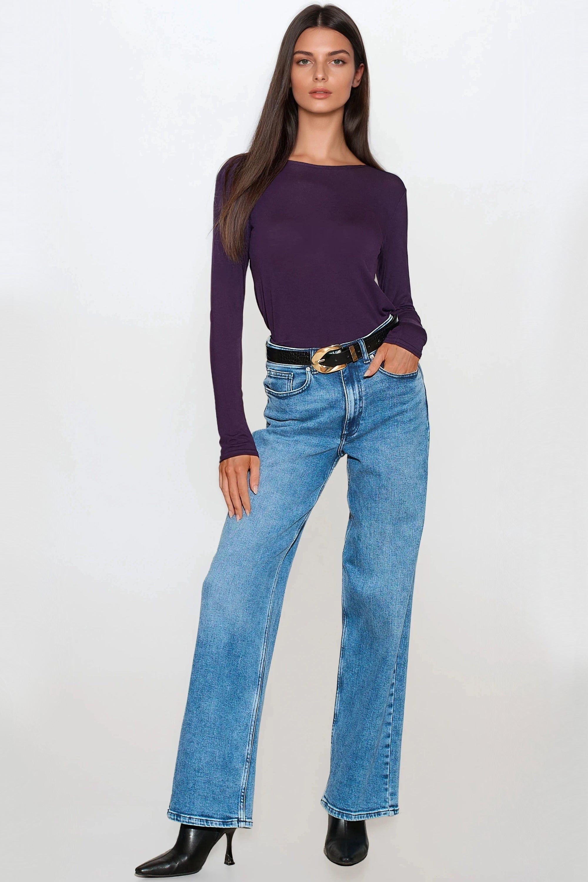 Purple Round Neck Long Sleeve Top