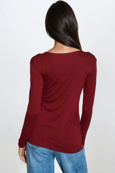 Burgundy Round Neck Long Sleeve Top