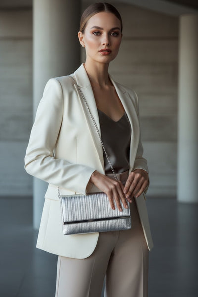 Silver Pleated Clutch Bag