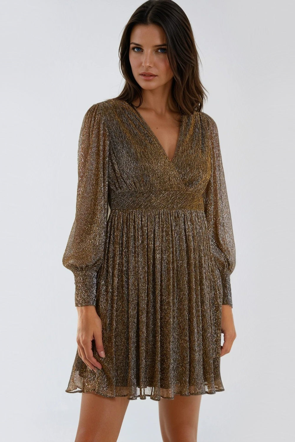 knee length dresses for ladies Rose Gold Pleated Sequin Short Dress main image 1