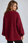 Wine Wool Blend Balloon Sleeve Knitted Cardigan