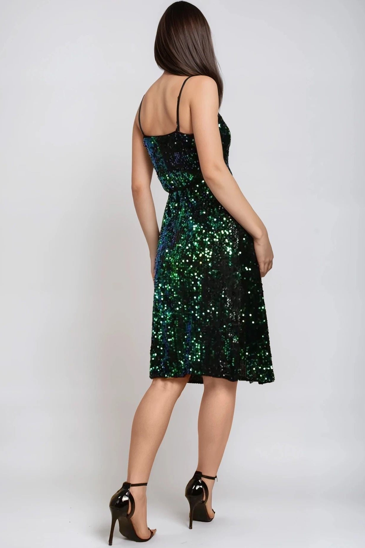 Green Sequin Velvet Wrap Dress