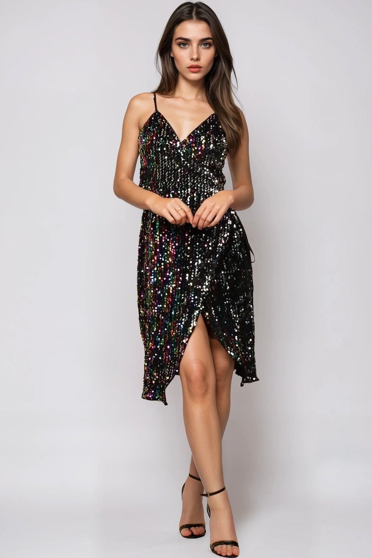 Multicolour Sequin Velvet Mini Wrap Dress