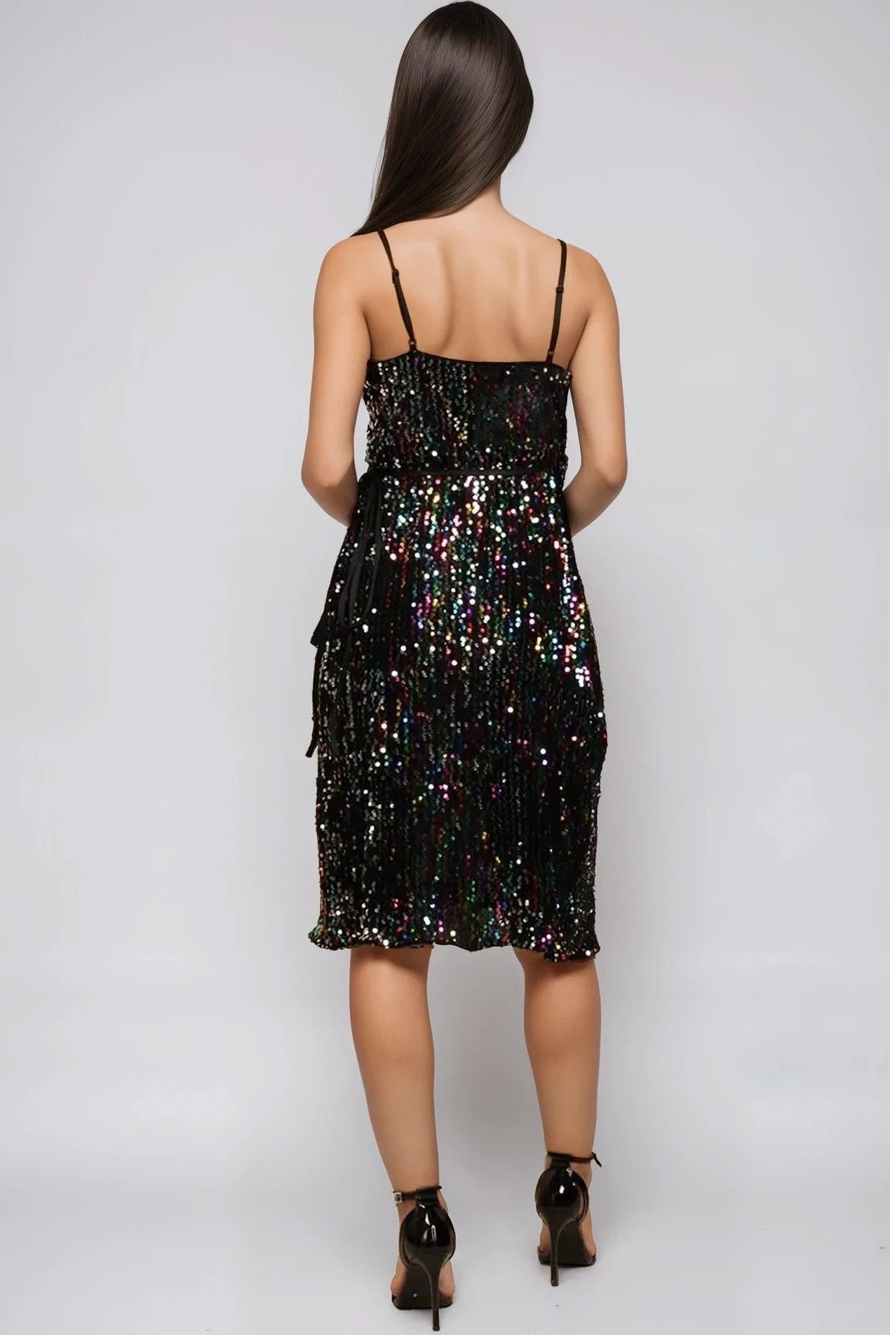 Multicolour Sequin Velvet Mini Wrap Dress