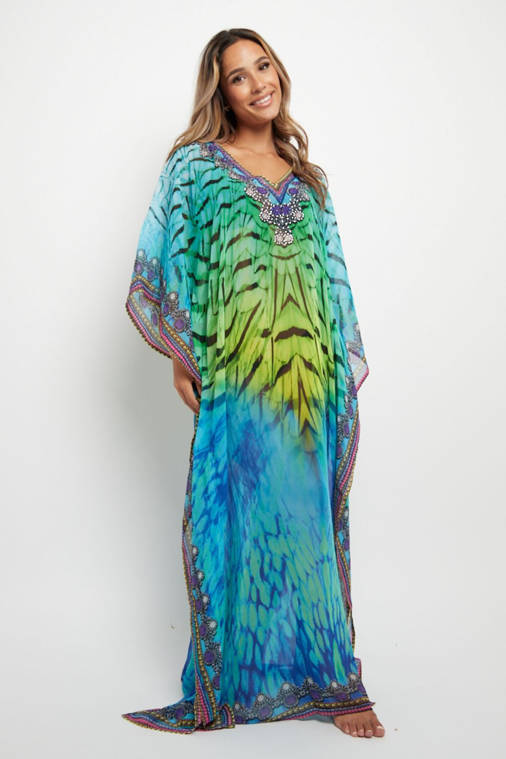 Aqua Blue Maxi Beach Dress Kaftan Aftershock London