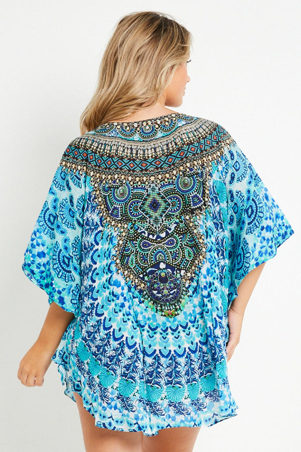 Blue Lime Songket Short Kaftan main image 1