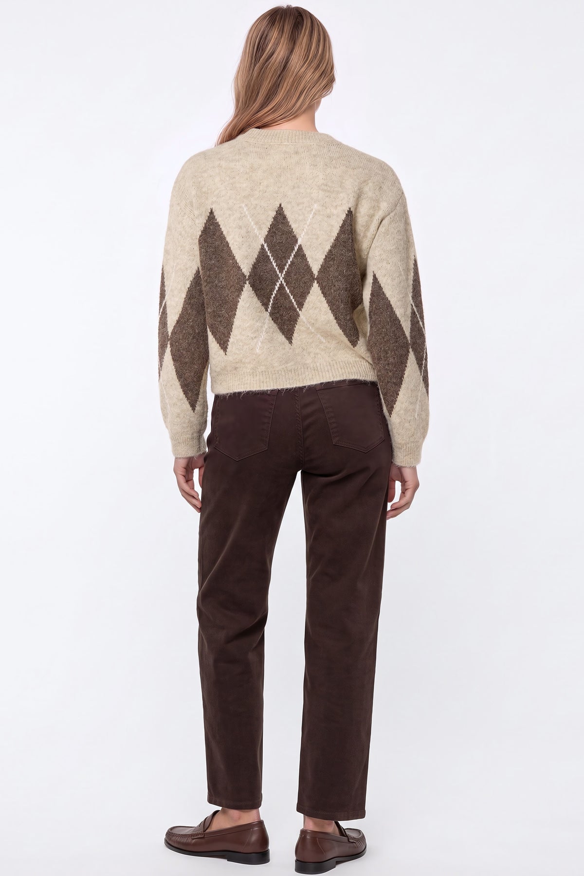 Beige Argyle Pattern Wool Blend Knit Jumper