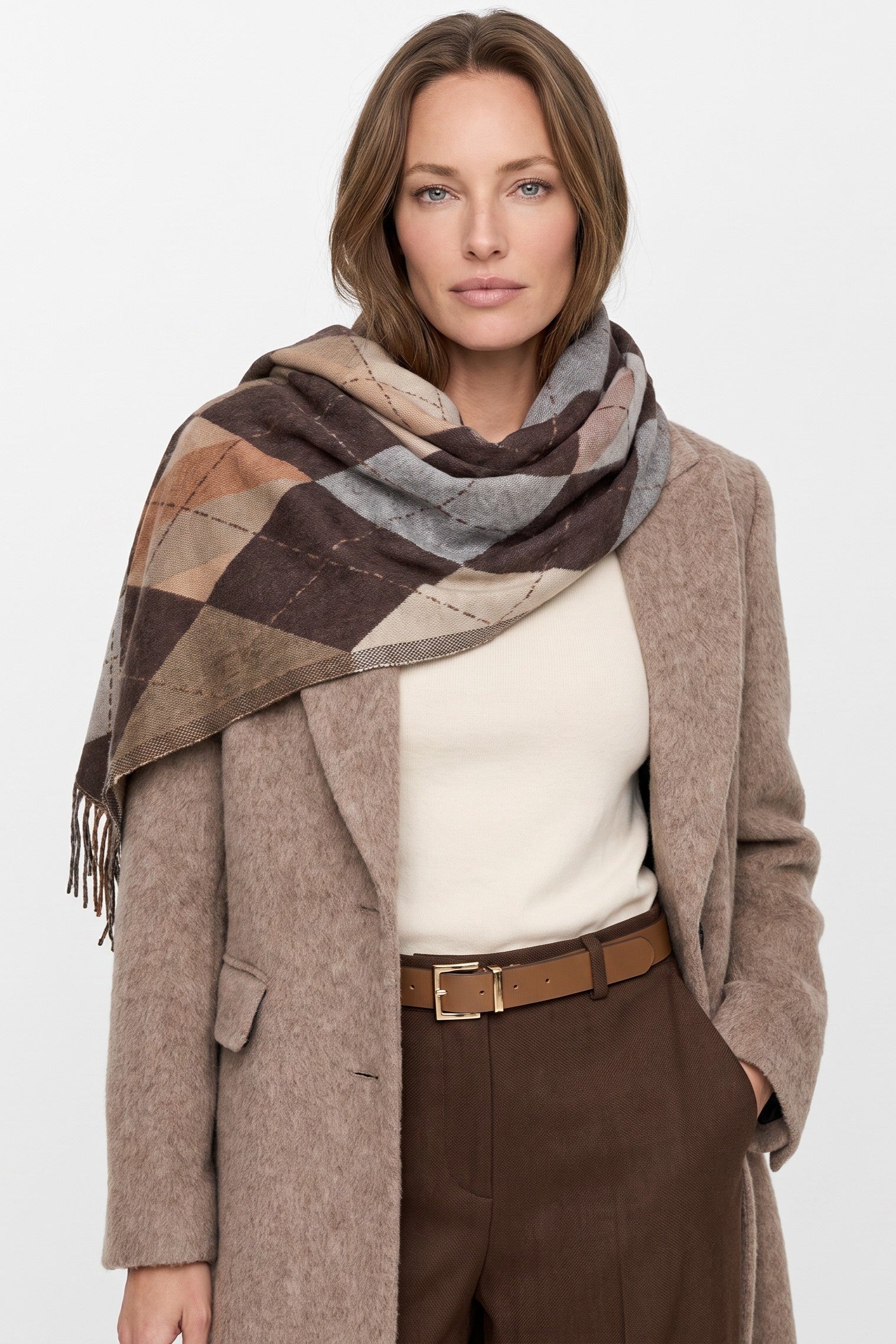 Brown Argyle Pattern Scarf