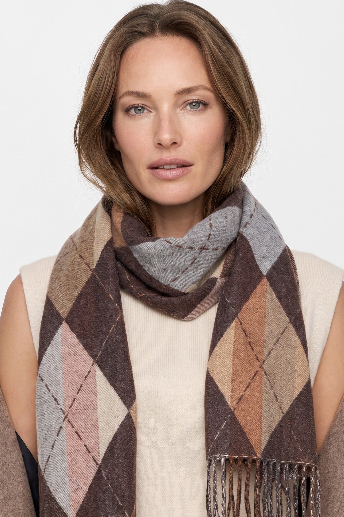 Brown Argyle Pattern Scarf