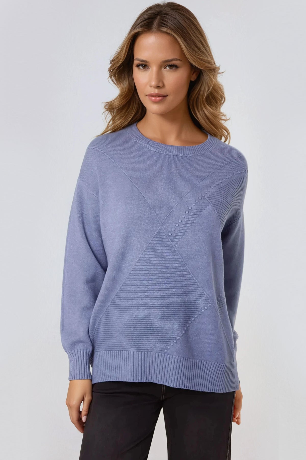Demin Blue Geometric Knitted Jumper