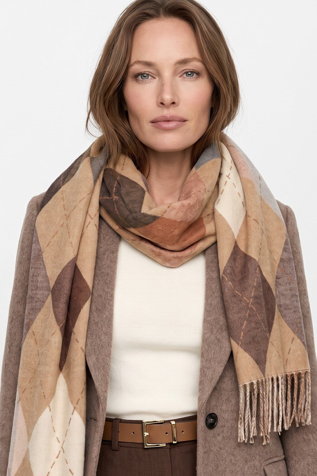 Beige Argyle Pattern Scarf