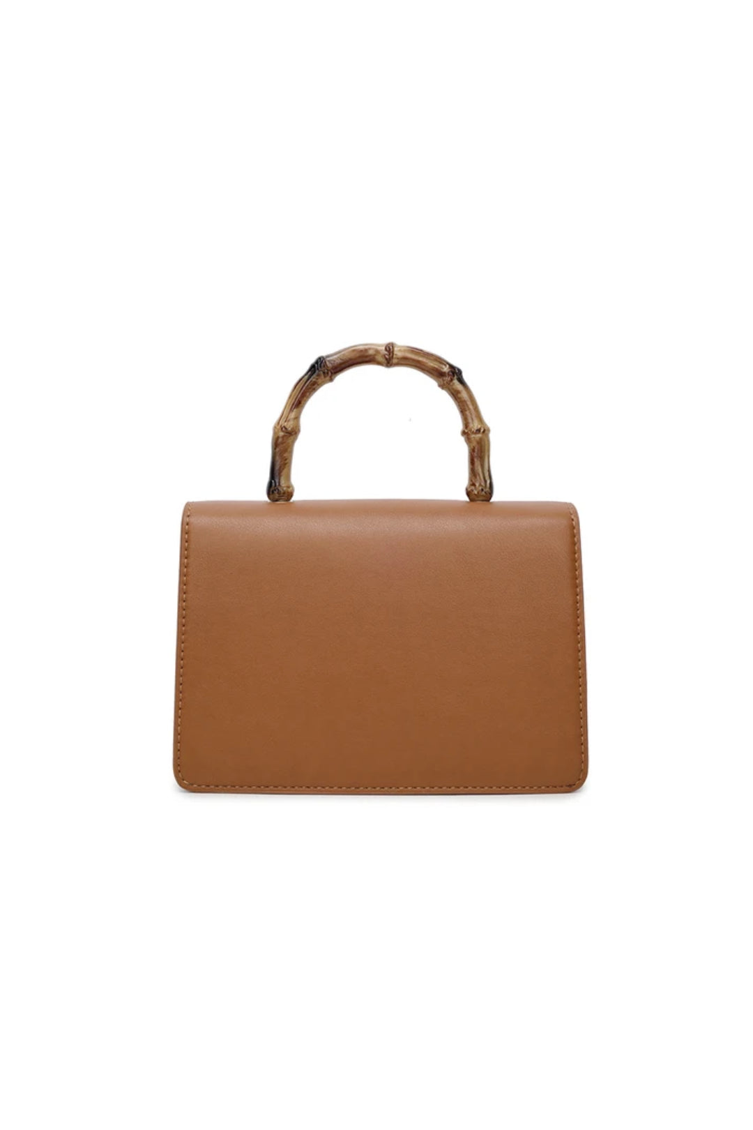 Brown Faux Leather Crossbody Bag with Bamboo Top Handle