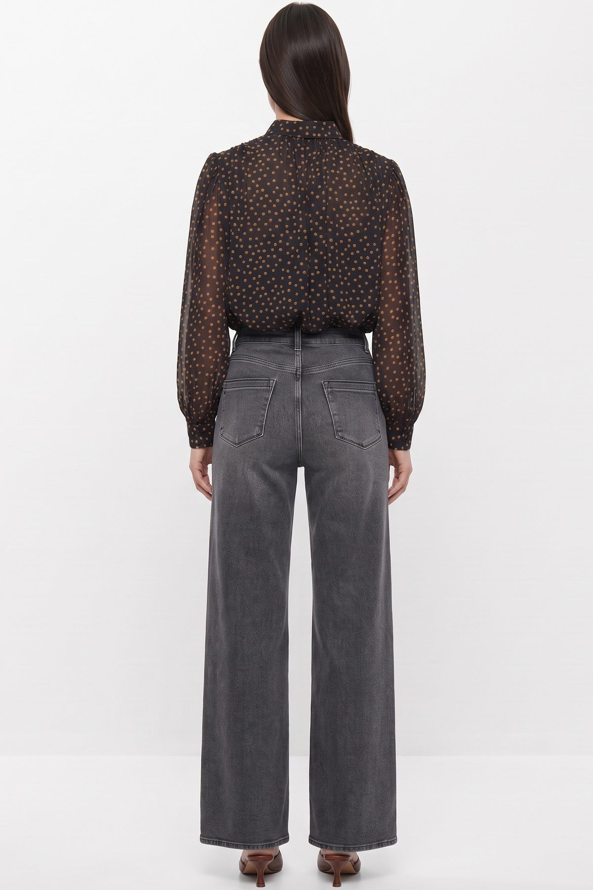 Black Polkadot Bubble Hem Blouse