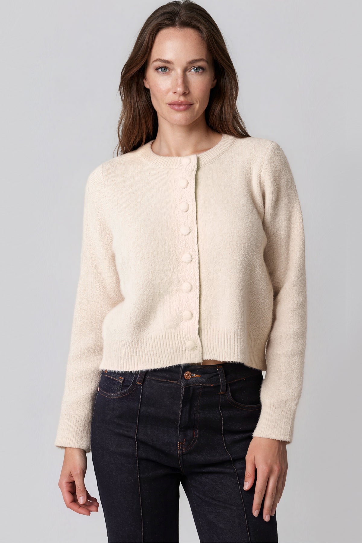 Beige Cropped Soft Knit Cardigan