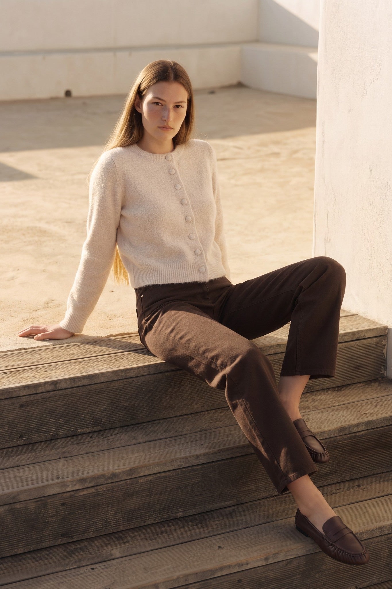 Beige Cropped Soft Knit Cardigan