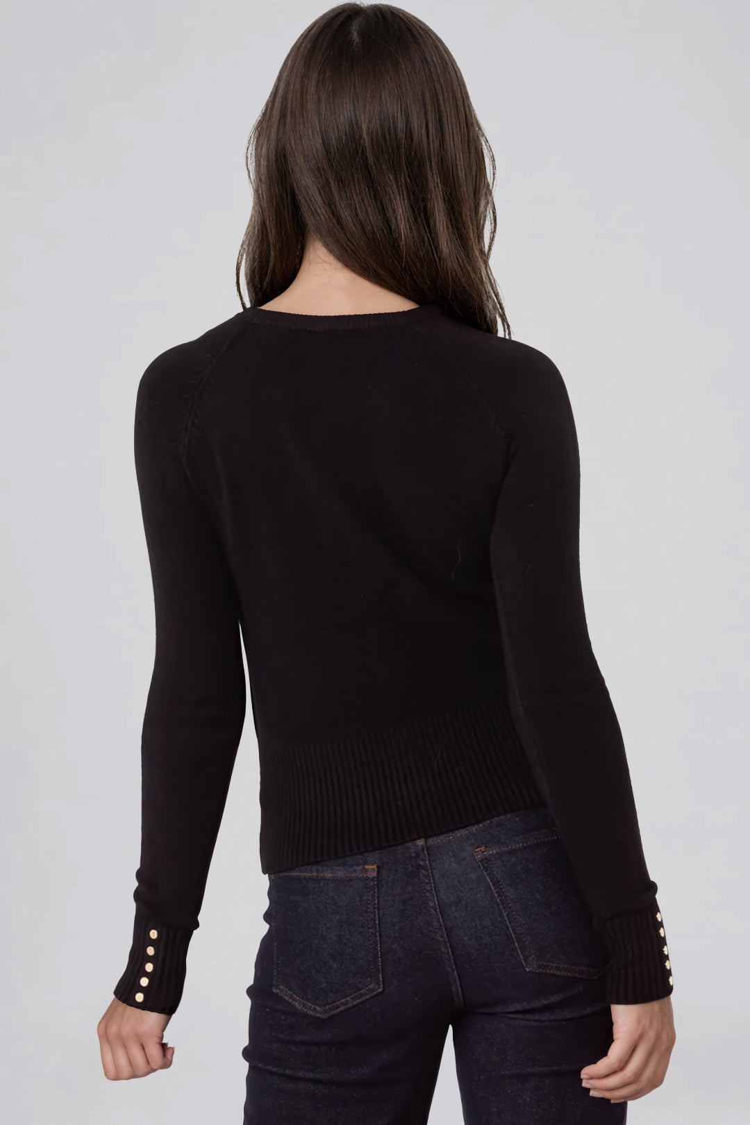 Black Fine Knit Crew Neck Cardigan