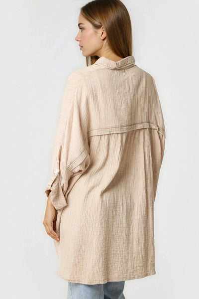 Beige Oversized Cotton Shirt