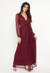 Daisianne Berry Sequin Long Sleeve Wrap Maxi Dress