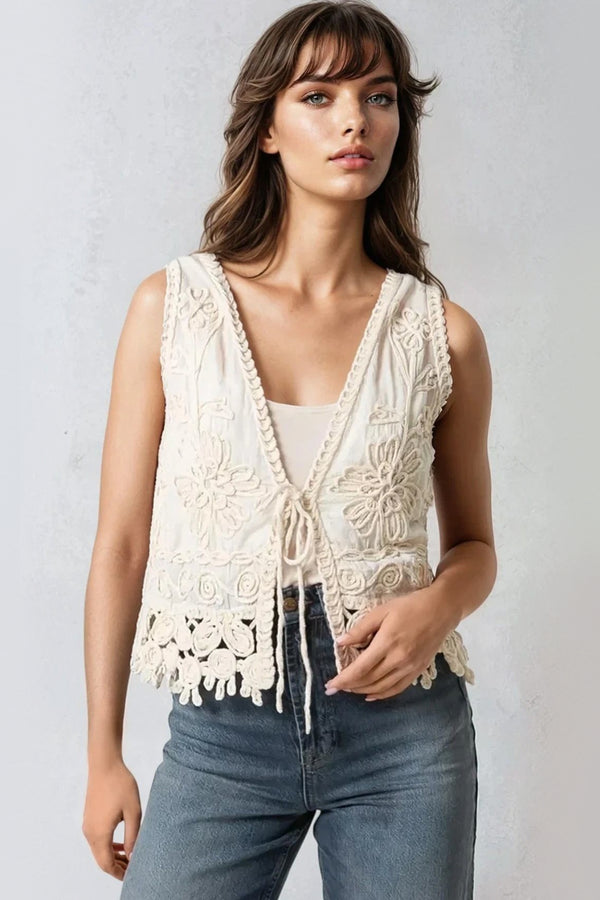 Floral Cropped Crotchet Vest