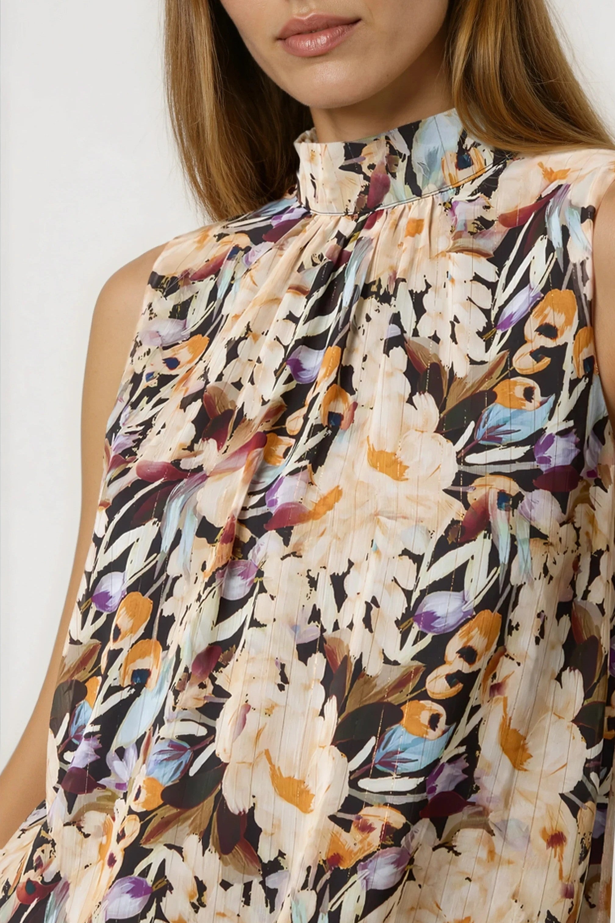 Black Floral High Neck Puffball Top