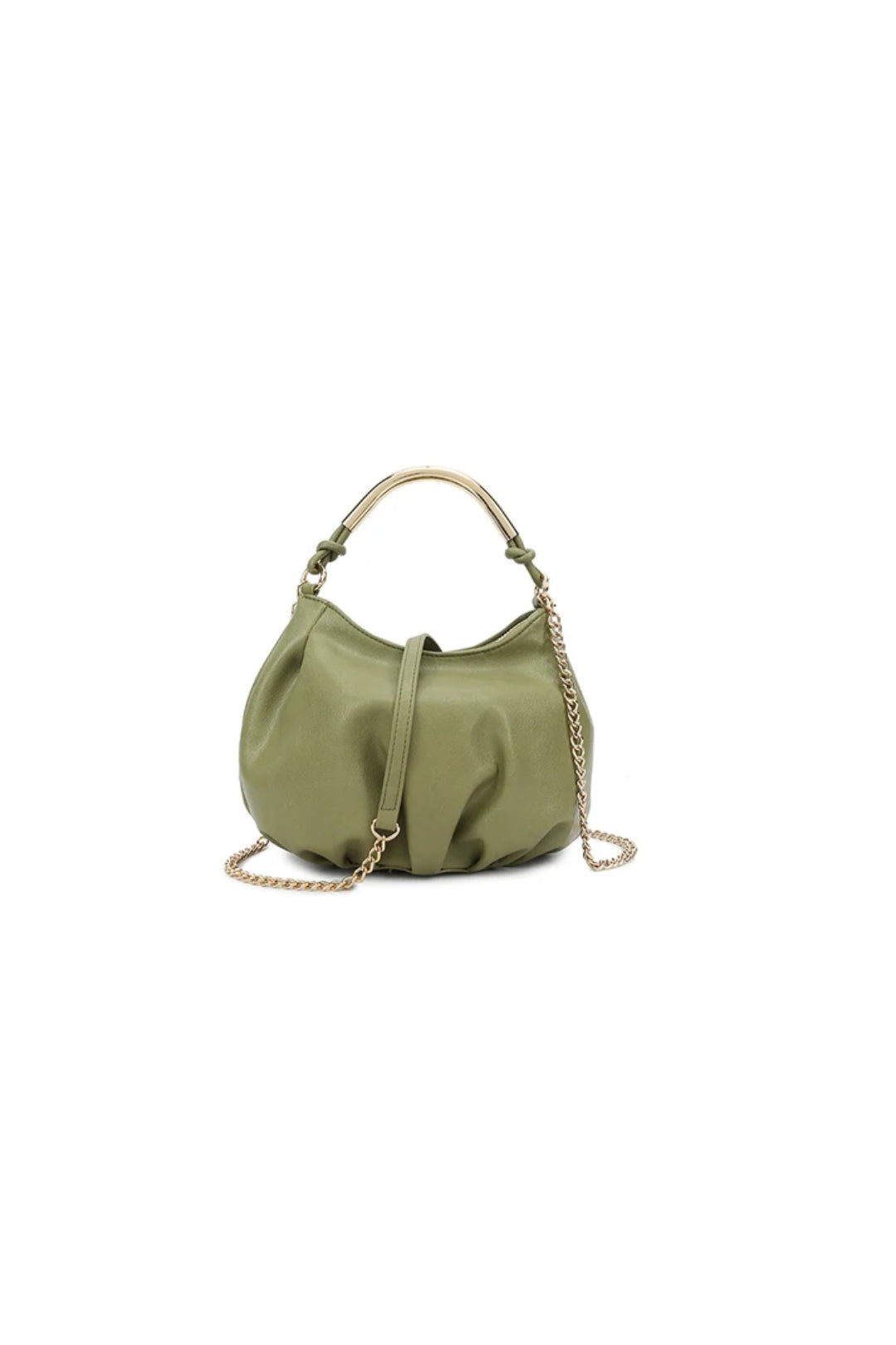 Green Faux Leather Top Handle Handbag with Knot Detail