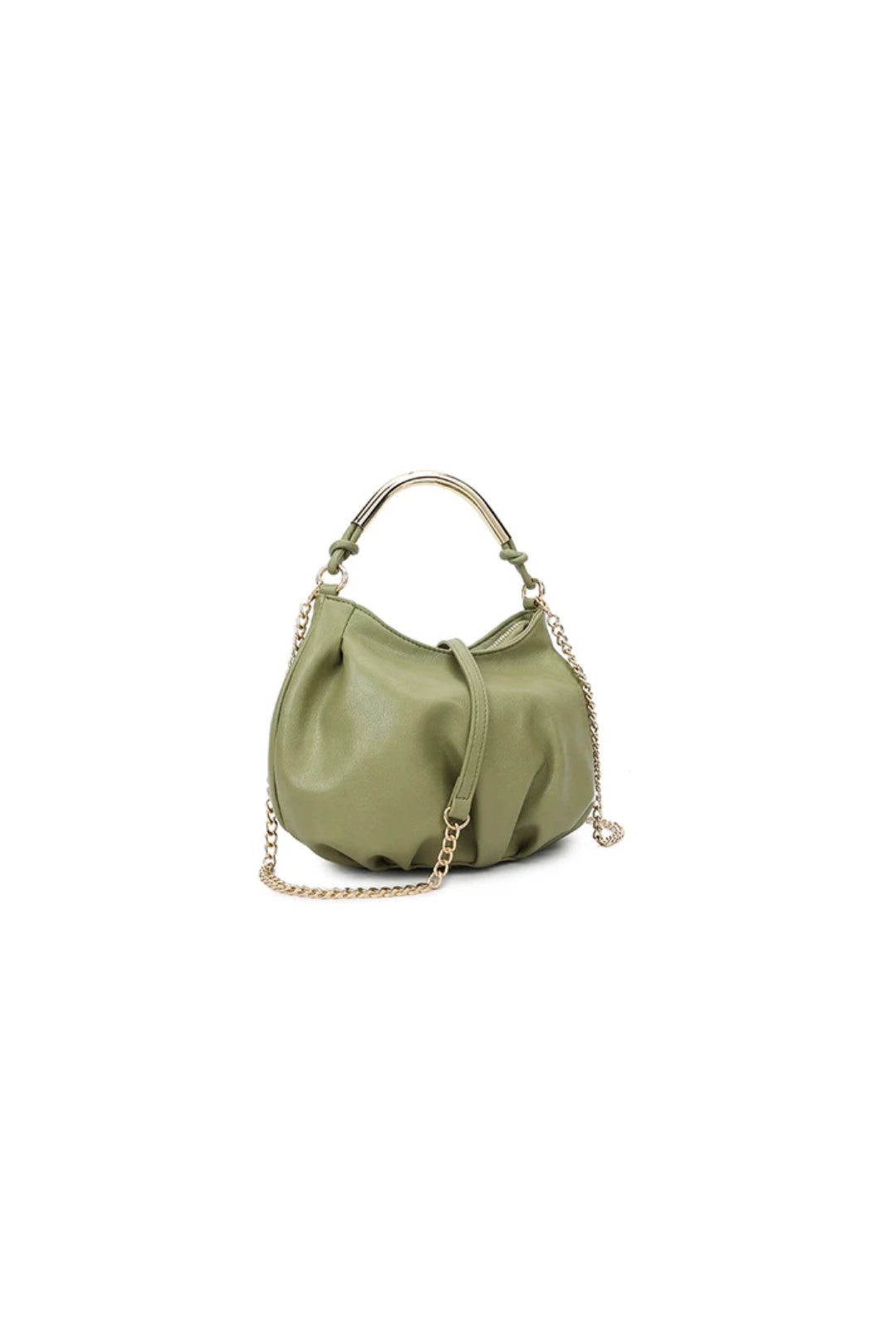 Green Faux Leather Top Handle Handbag with Knot Detail