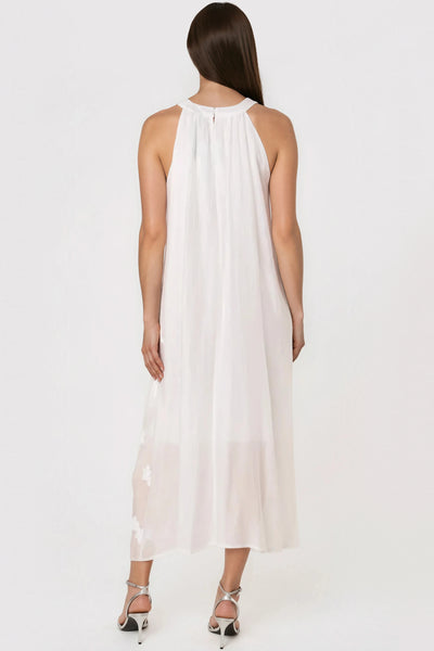 White Halterneck Flower Cotton Dress