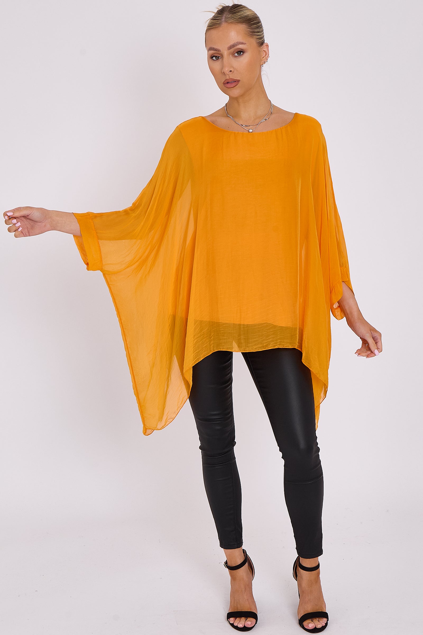 Orange Silk Batwing Sleeve Top Blouse