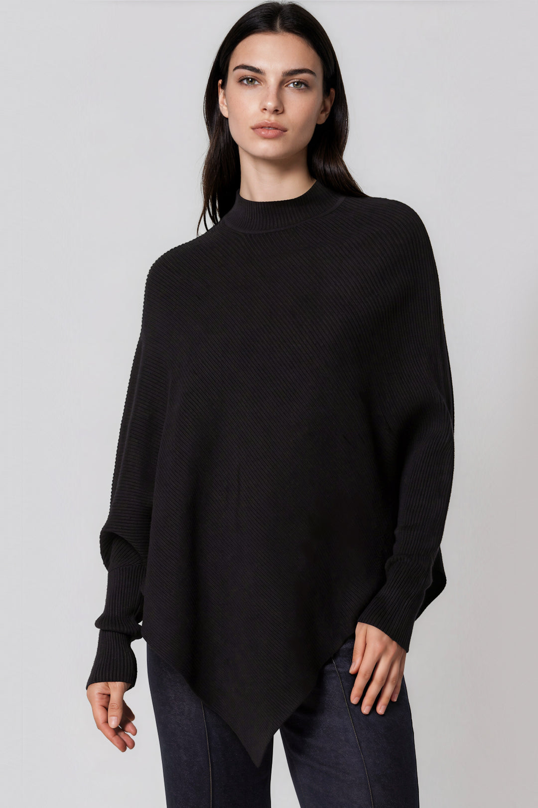 Black Ribbed High Neck Jumper