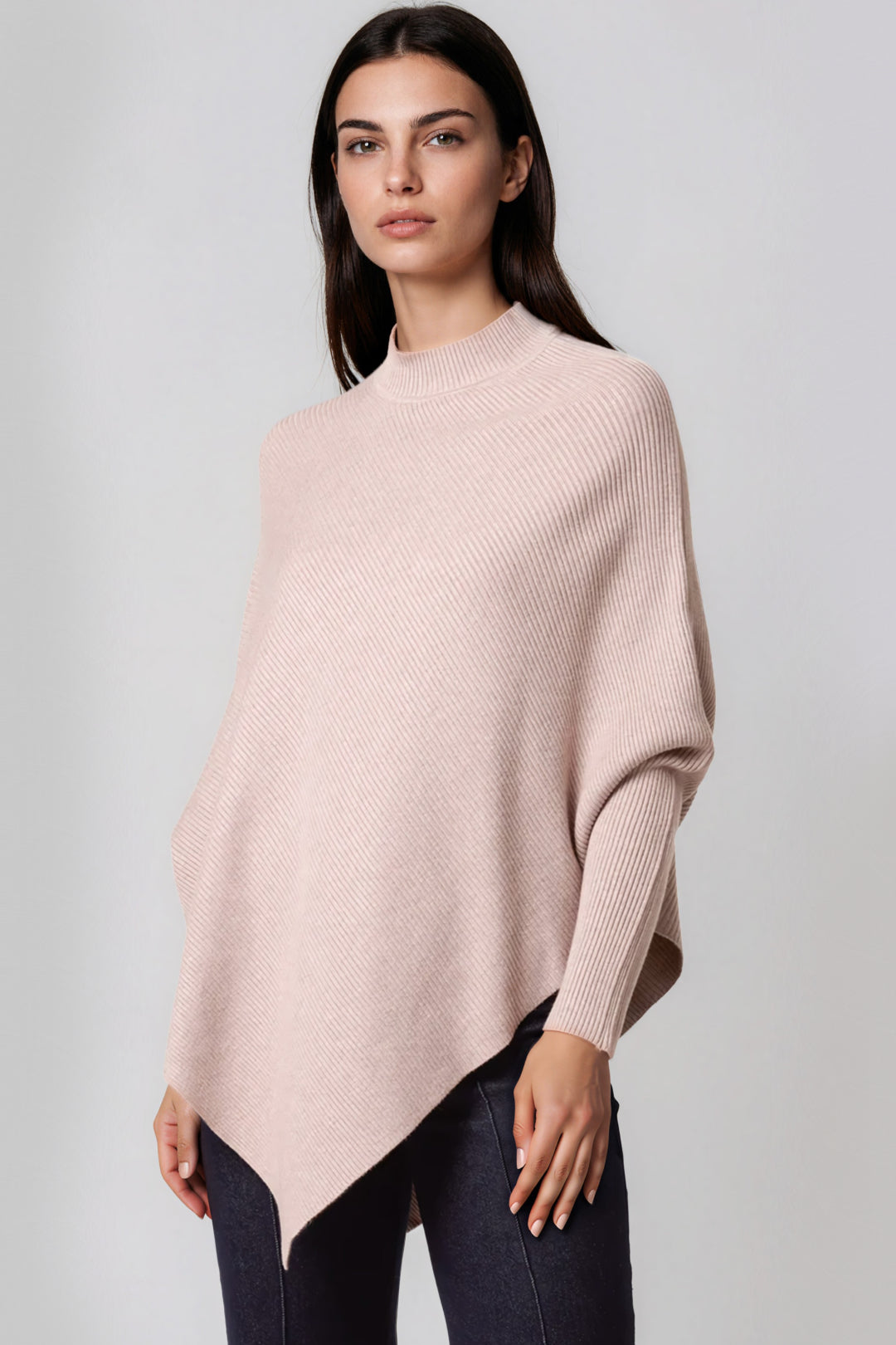 Beige Ribbed High Neck Jumper