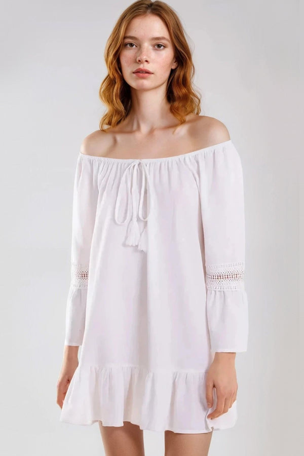 1210492 Off-White Tassel Bardot Dress