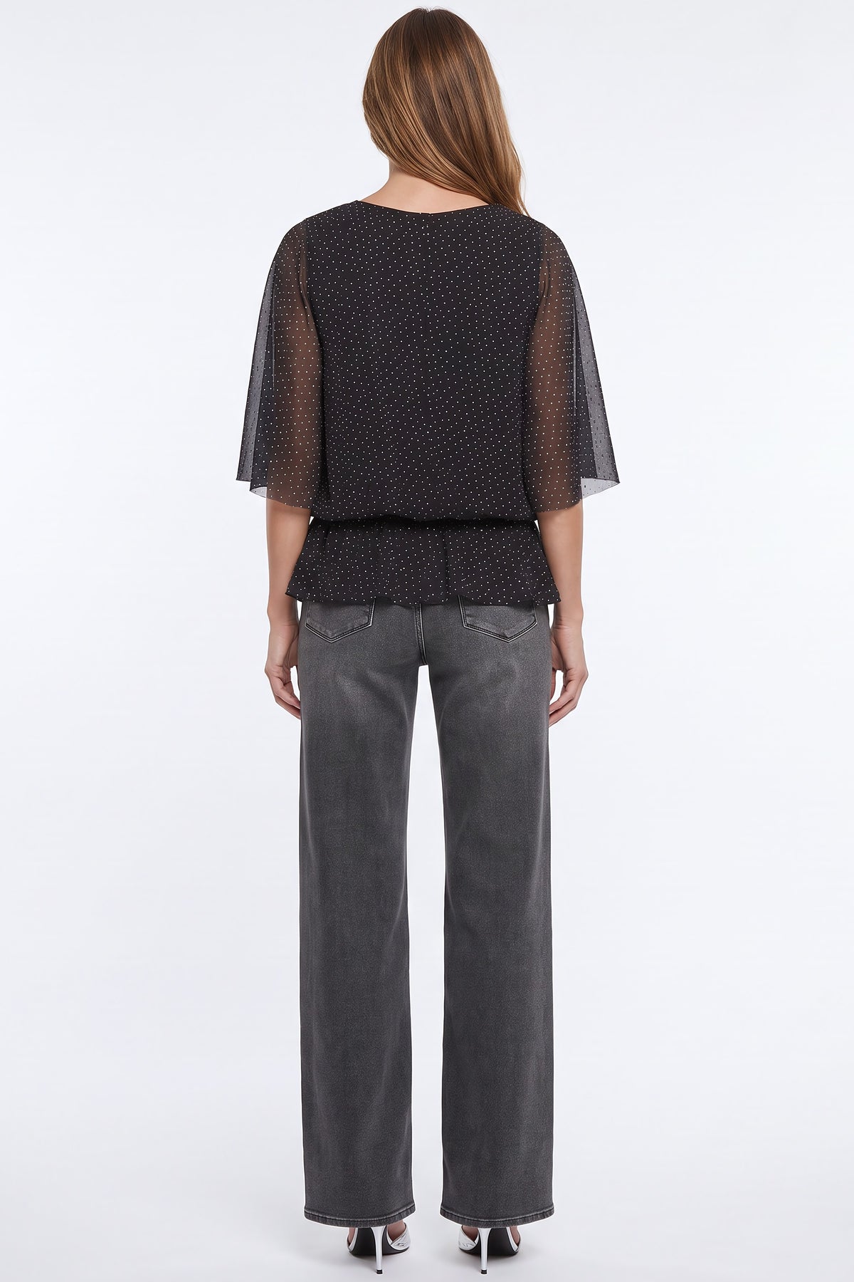 Black Diamante Mesh Batwing Sleeve Top