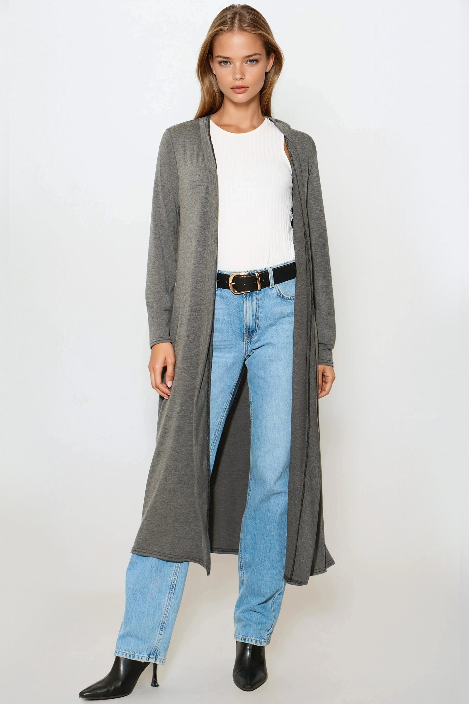 Charcoal Jersey Longline Cardigan