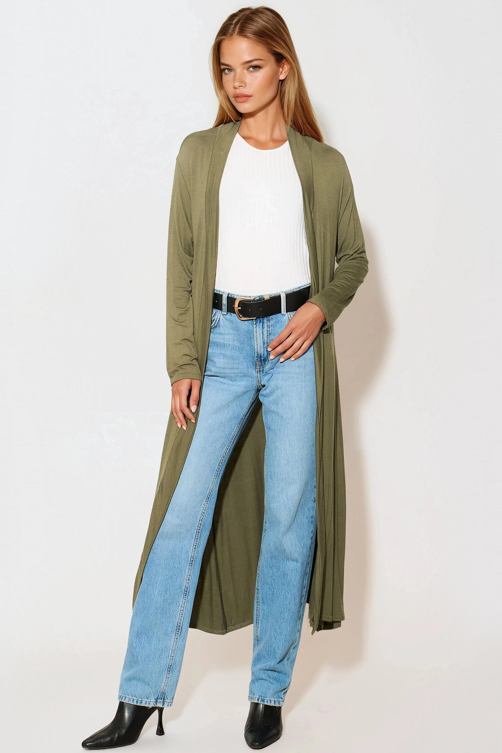 Khaki Jersey Longline Cardigan