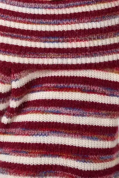 Burgundy Off The Shoulder Striped Jumper