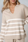Beige Striped Jumper & Trouser Knitted Set
