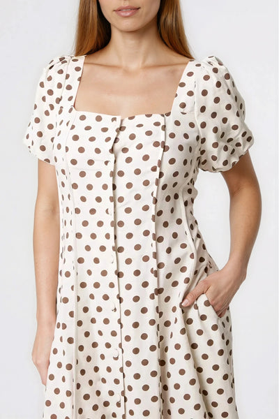 Linen Polka Dot Puff Sleeve Dress