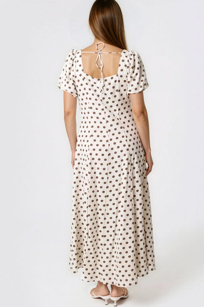 Linen Polka Dot Puff Sleeve Dress