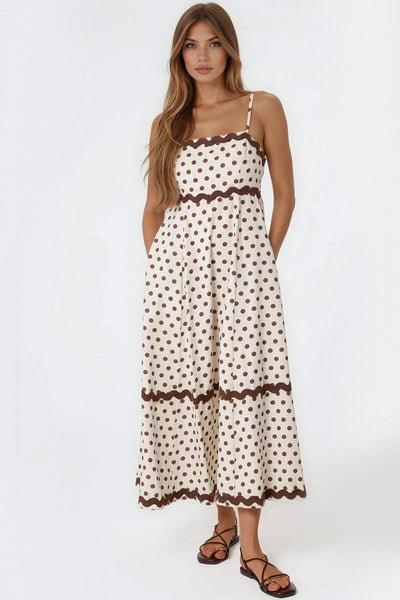 Beige Polka Dot Strappy Dress