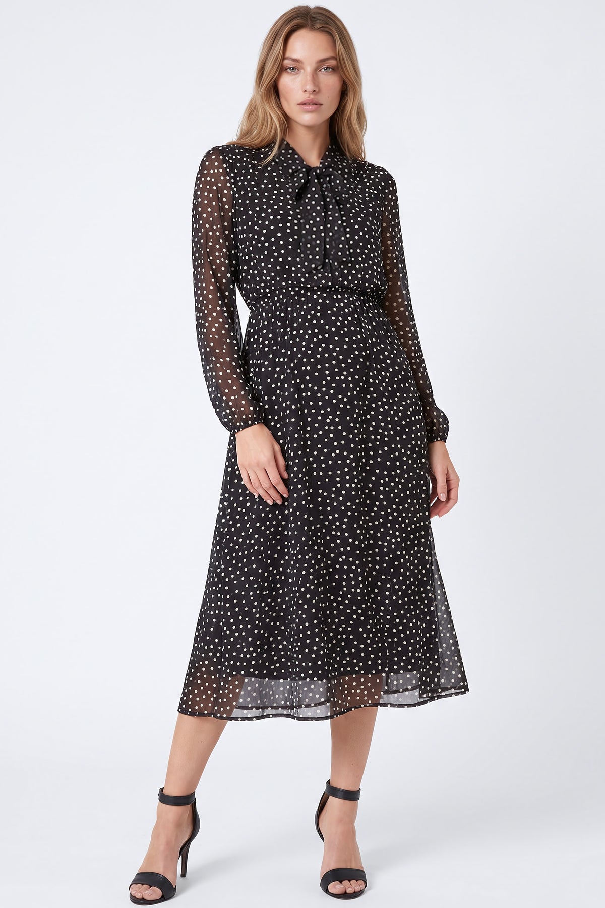 Black Polka Dot Midi Dress