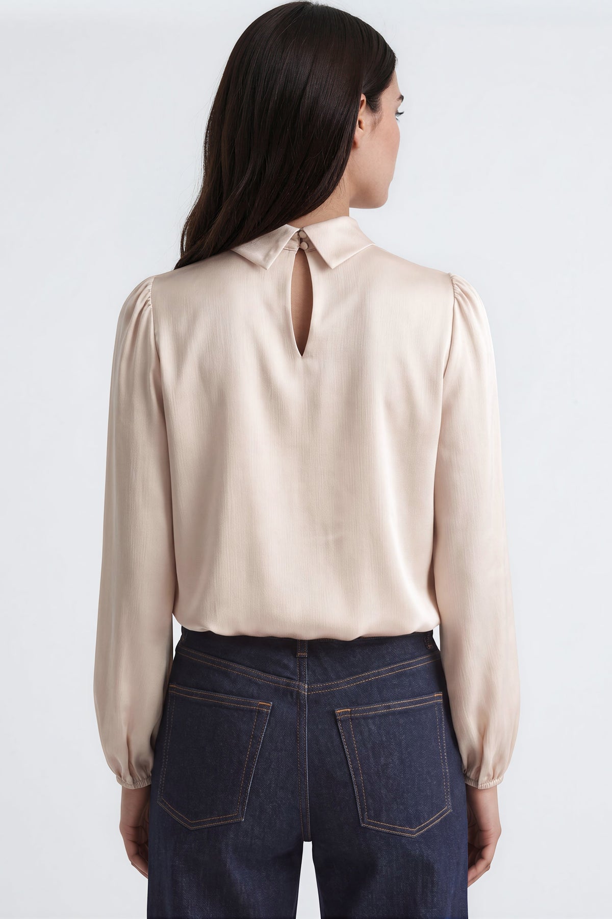 Champagne Folded Stand-Collar Blouse
